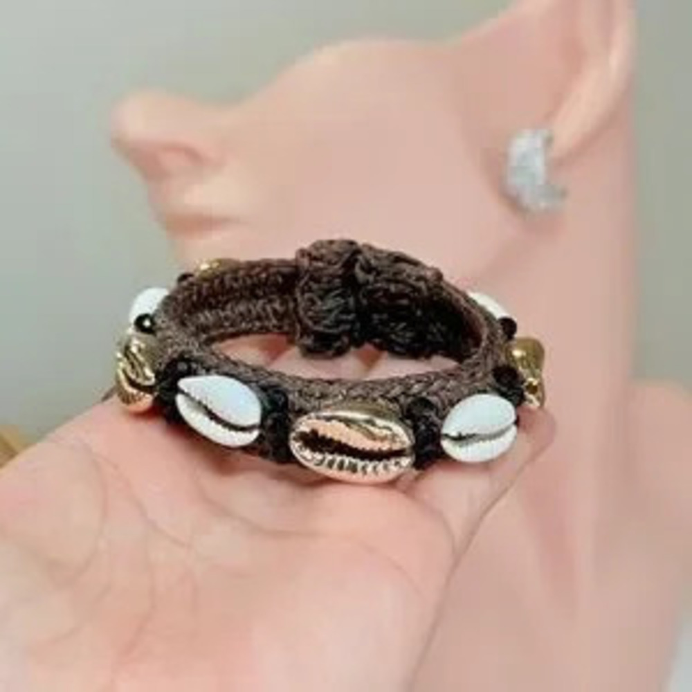 Brown Beaded Bracelet with White and Gold Accents